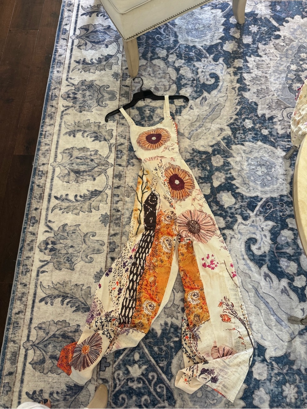 Bohemian Cream & Orange Floral Wide-Leg Jumpsuit